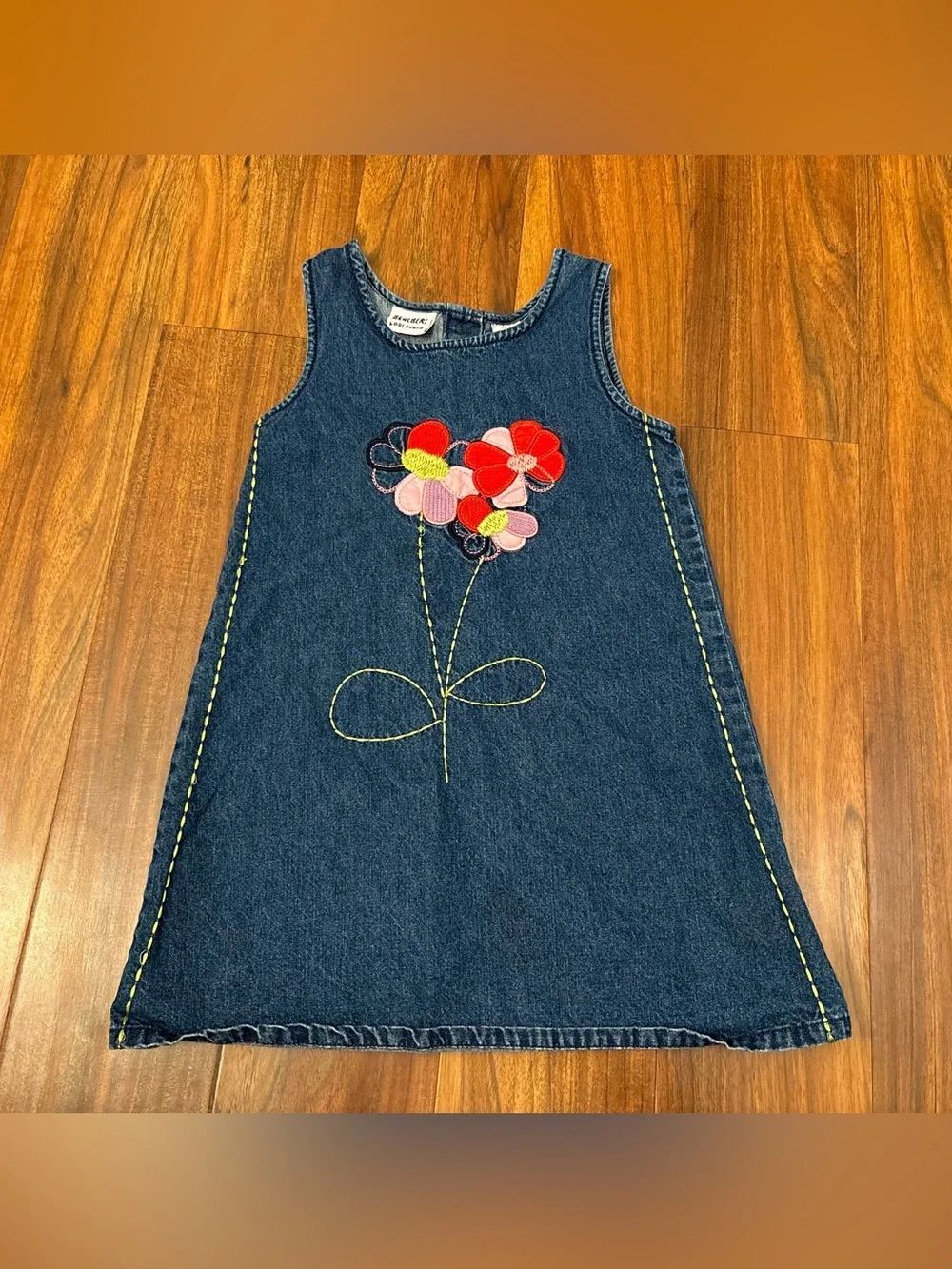 Blueberi Boulevard vintage denim embroidered flower sleeveless dress